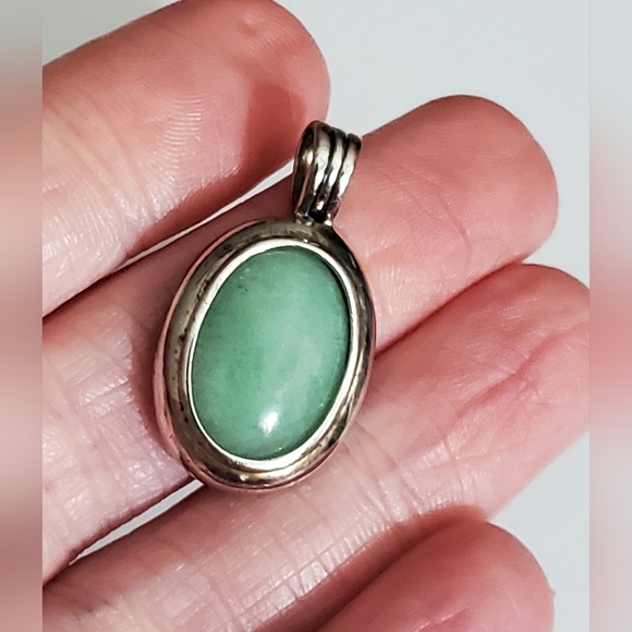 Vintage interchangeable locket Aventurine cabachon 925 sterling silver pendant - Picture 6 of 8